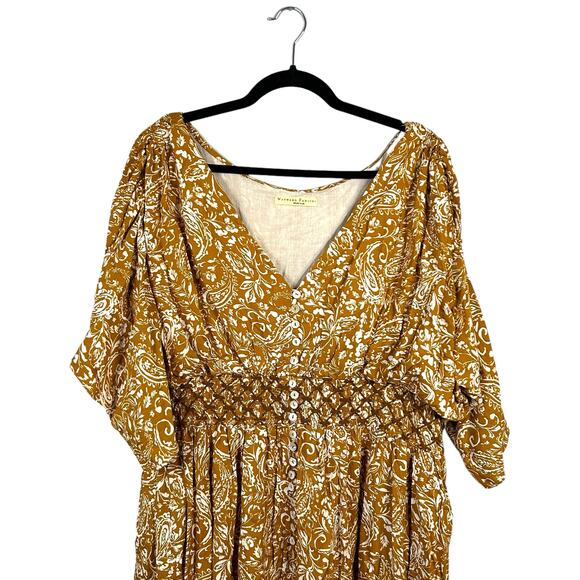 eShakti Wayward Fancies Sz 2X Floral V Neck Smocked Midi Dress Cottagecore Boho - Picture 2 of 14